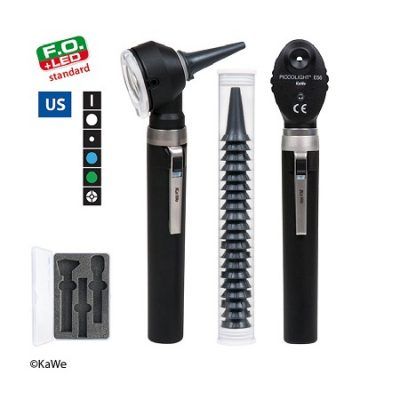 SET PICCOLIGHT F.O. LED E56(US) 2.5V OTOSCOPIO Y OFTALMOSCOPIO 2 MANGOS NEGRO 02.35405.022 KAWE