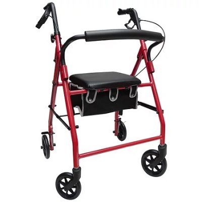 ANDADERA ROLLATOR 1025 ALUMINIO ROJO CON BOLSA MEDICAL STORE