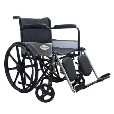 SILLA DE RUEDAS DESCANSAPIES ACERO CROMADO NEGRO TAPIZ VINIL 110 KG MEDICAL STORE