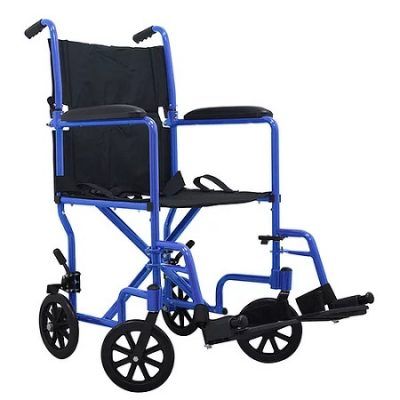 SILLA DE TRASLADO ALUMINIO ESMALTADO AZUL TAPIZ LONETA SOPORTA 110 KG  KG AE-710MBL MEDICAL STORE