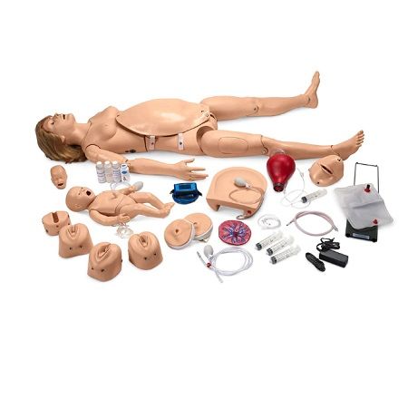 MANIQUI SIMULADOR DE PARTO MATERNO Y NEONATAL GAUMARD NOELLE CON NEONATO AZUL PEDI TONO PIEL CLARO SB37713L NASCO